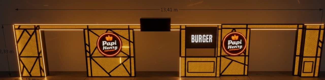 Render 3D fachada Papi Henry Burger